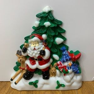 💕2/$20💕 Vintage Plastic J.S.N.Y Santa Scene Snowman Reindeer 6” Wall Hanging